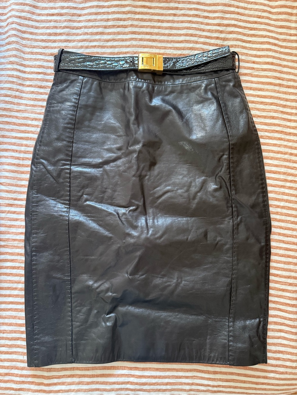 Saint Laurent Glossed Leather Skirt and belt Size Small